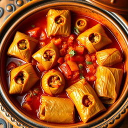 A beautiful display of mixed vegetable dolma cooked in a traditional tagine