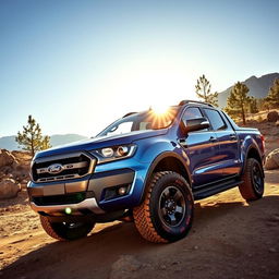 A rugged Ford Ranger pickup truck parked in an adventurous outdoor setting