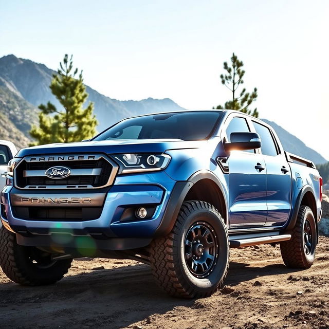 A rugged Ford Ranger pickup truck parked in an adventurous outdoor setting