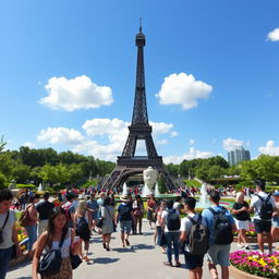 A vibrant recreational tourist space in Bojnourd, featuring a large replica of the Eiffel Tower at its center