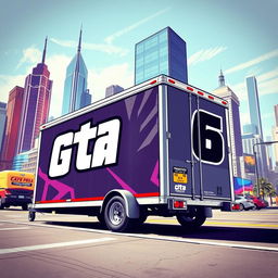 A detailed and vibrant image of a trailer car seen from the side, prominently featuring the bold lettering "GTA 6" painted in large, eye-catching font