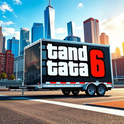 A detailed and vibrant image of a trailer car seen from the side, prominently featuring the bold lettering "GTA 6" painted in large, eye-catching font