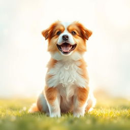 A charming dog sitting in the center of a bright and airy background, capturing the essence of joy and playfulness