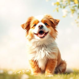 A charming dog sitting in the center of a bright and airy background, capturing the essence of joy and playfulness