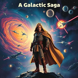 An epic Star Wars movie poster, featuring a heroic character inspired by classic space opera aesthetics