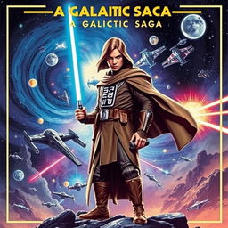An epic Star Wars movie poster, featuring a heroic character inspired by classic space opera aesthetics