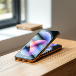 A stunning view of the iPhone 16 Pro Max in an elegant brown color, showcasing its sleek design and shiny glass finish