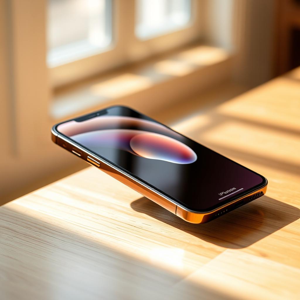 A stunning view of the iPhone 16 Pro Max in an elegant brown color, showcasing its sleek design and shiny glass finish