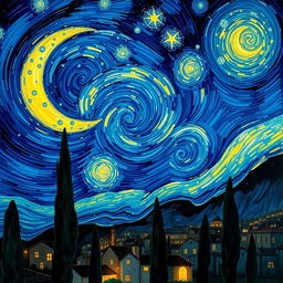 A mesmerizing night sky filled with swirling stars, inspired by Van Gogh's Starry Night