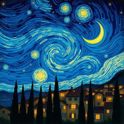 A mesmerizing night sky filled with swirling stars, inspired by Van Gogh's Starry Night