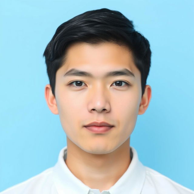 A clear and professional passport size photo featuring a young adult