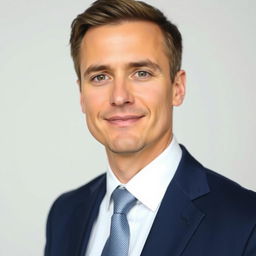 A close-up passport size photo featuring an adult man in formal attire