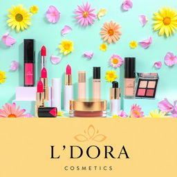 A vibrant, eye-catching promotional image for L'DORA cosmetics