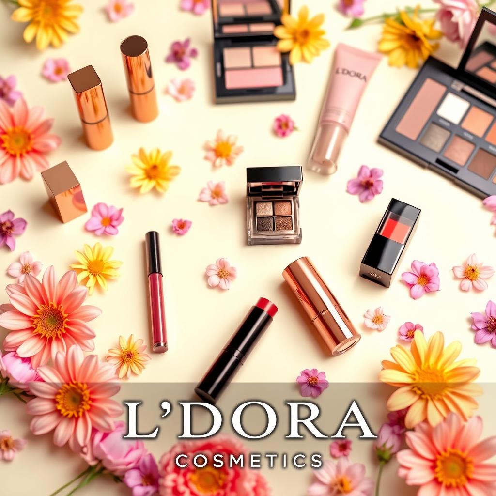 A vibrant, eye-catching promotional image for L'DORA cosmetics