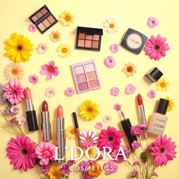 A vibrant, eye-catching promotional image for L'DORA cosmetics