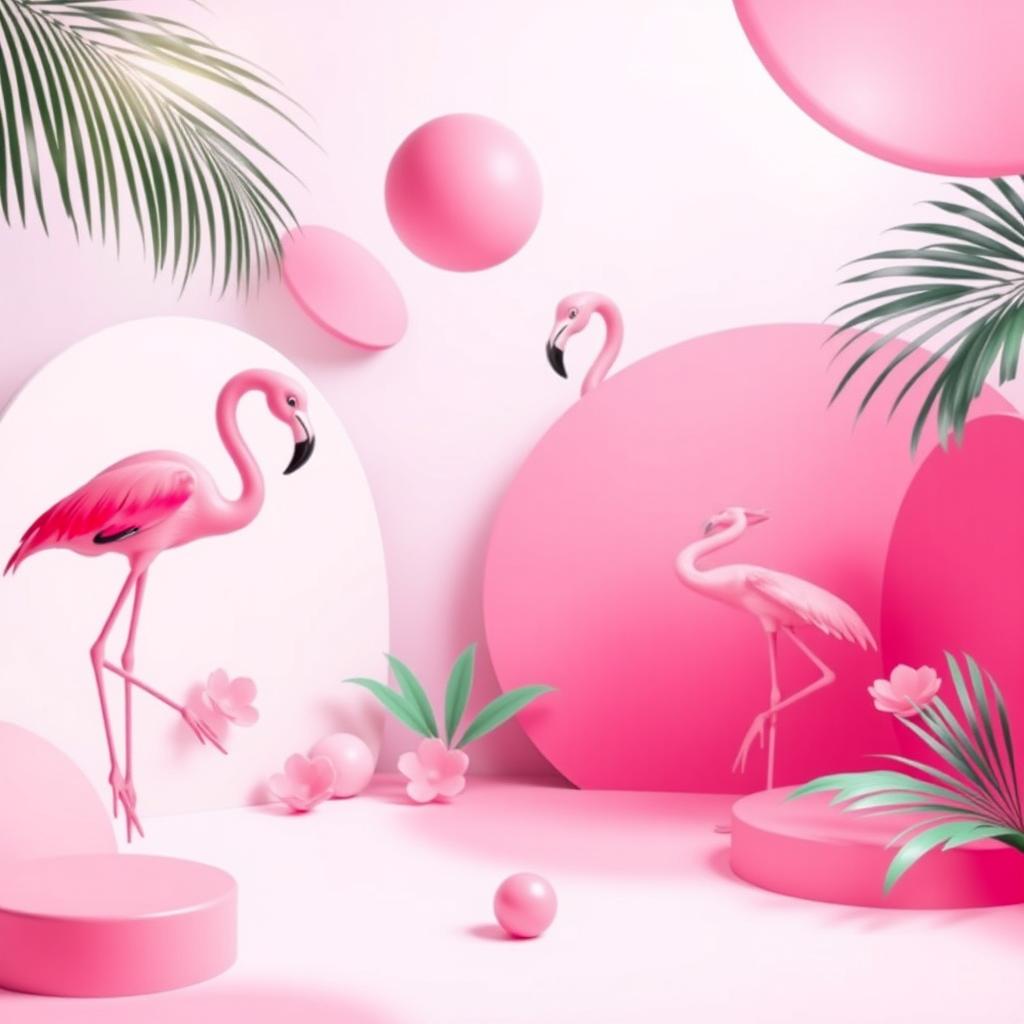 A vibrant, stylized background featuring various shades of flamingo pink, including soft pastels and bold hues