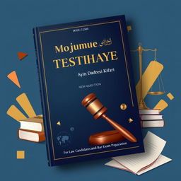 A book cover design for a collection of over 1300 criminal procedure test questions, specifically tailored for law students and candidates preparing for the bar exam in Iran