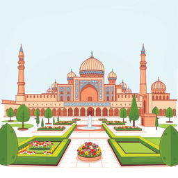 An inviting and easy-to-understand drawing of Isfahan, focusing on its iconic landmarks like the stunning Sheikh Lotfallah Mosque and the vibrant Naqsh-e Jahan Square