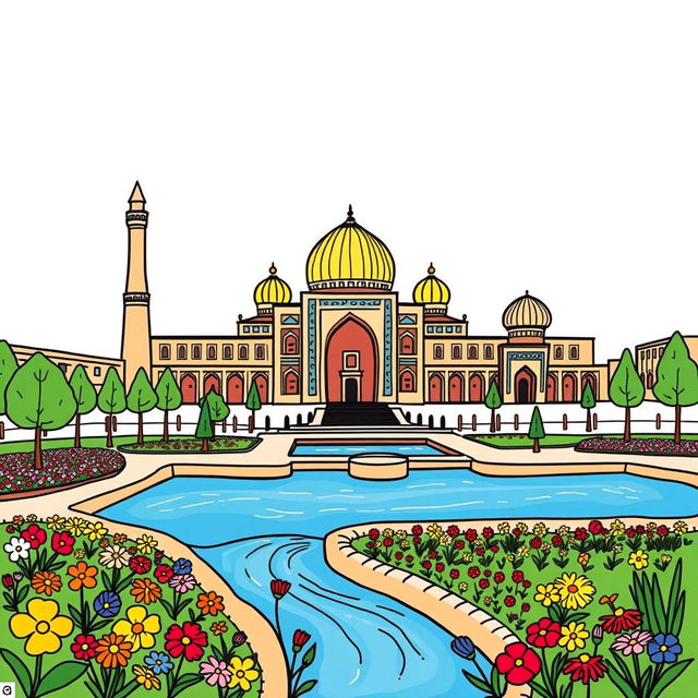 A simple yet captivating drawing of Isfahan, highlighting its signature landmarks like the Sheikh Lotfallah Mosque and Naqsh-e Jahan Square