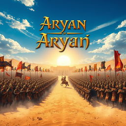An awe-inspiring scene depicting two magnificent ancient armies engaged in a glorious battle in a vast desert, each army comprised of 10,000 warriors clad in ornate and colorful armor