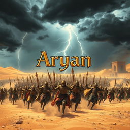 An epic scene featuring two magnificent ancient armies engaged in battle in a vast desert, each consisting of 10,000 warriors in ornate and colorful armor