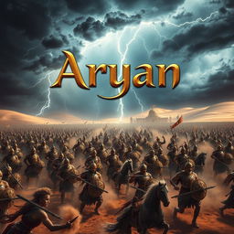 An epic scene featuring two magnificent ancient armies engaged in battle in a vast desert, each consisting of 10,000 warriors in ornate and colorful armor