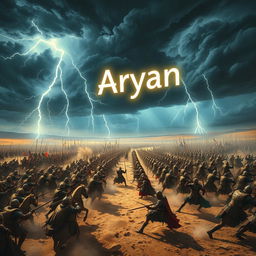 A dramatic scene illustrating two grand ancient armies engaged in fierce battle in a vast desert