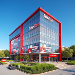 A modern architectural design for a television network building named 'TeleRed'