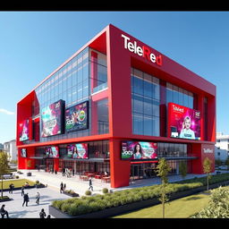 A modern architectural design for a television network building named 'TeleRed'