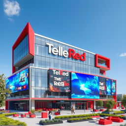 A modern architectural design for a television network building named 'TeleRed'