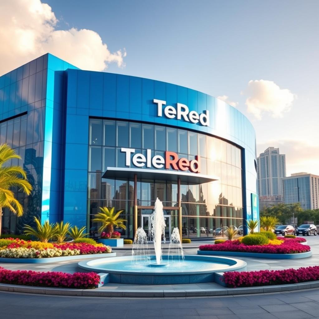 A luxurious blue building designed for a television network named TeleRed