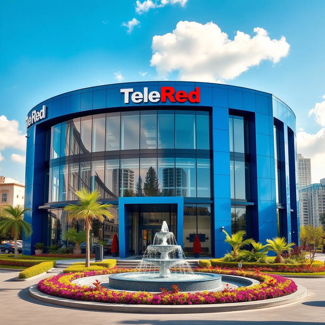 A luxurious blue building designed for a television network named TeleRed