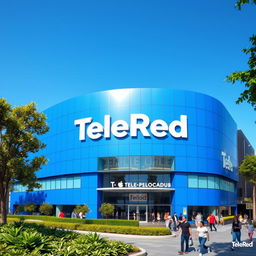 A modern television building designed for the TeleRed network, showcasing a stunning blue exterior