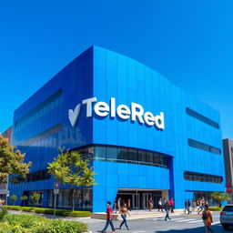 A modern television building designed for the TeleRed network, showcasing a stunning blue exterior