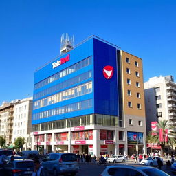 A seven-story building for the television chain TeleRed, prominently featuring a blue facade