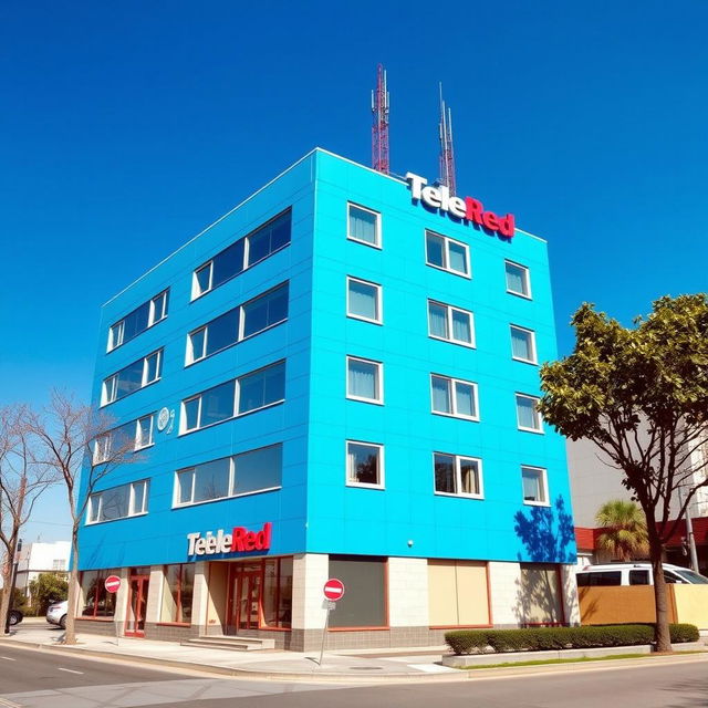 A seven-story building for the television chain TeleRed, showcasing a vibrant blue facade