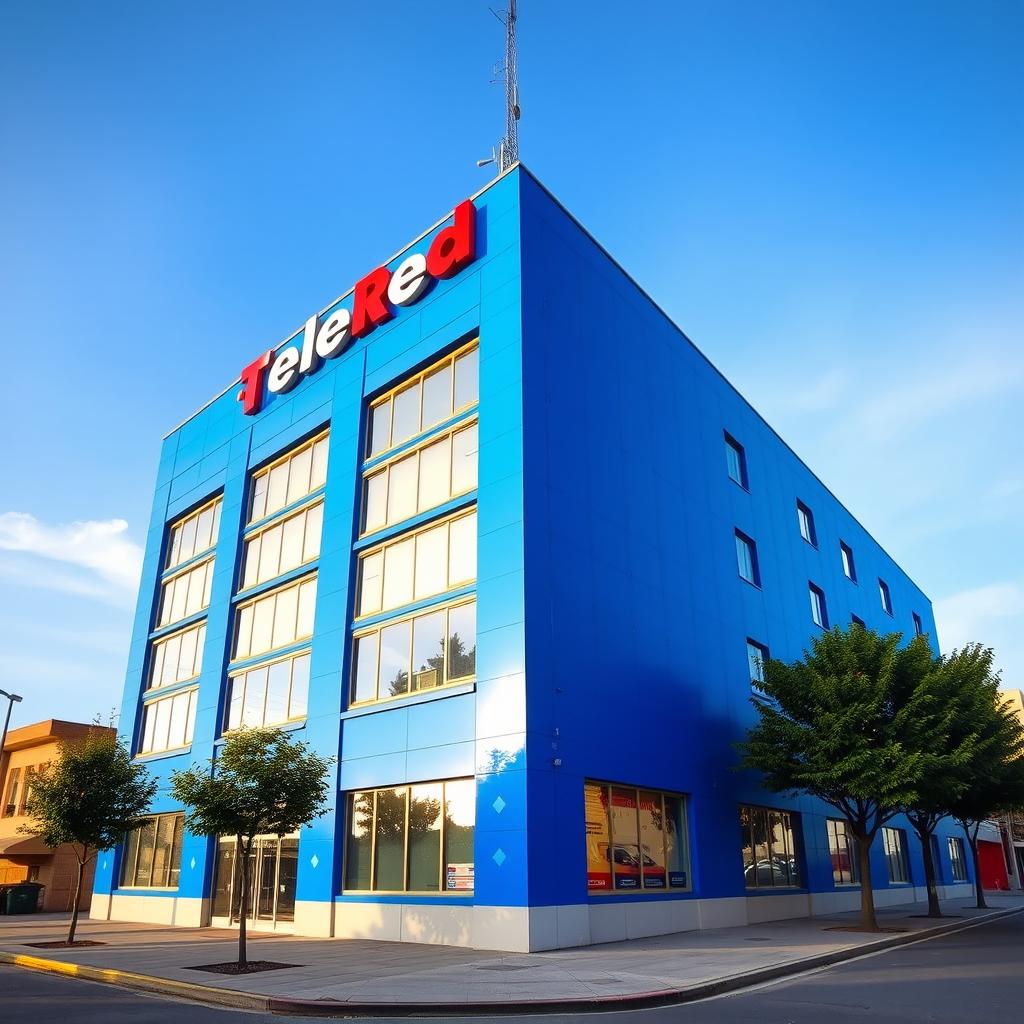 A seven-story building for the television chain TeleRed, showcasing a vibrant blue facade