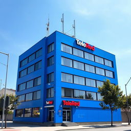 A seven-story building for the television chain TeleRed, showcasing a vibrant blue facade