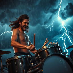 A captivating scene under a dark, stormy sky filled with dramatic lightning strikes illuminating the atmosphere