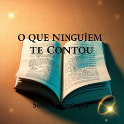 Create a book cover titled "O Que Ninguém Te Contou" prominently displayed at the top, with "Sobre a Teologia" positioned just below in a separate line