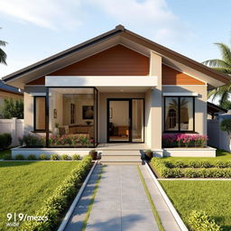A front view of a single-story house measuring 9 meters wide and 8 meters long