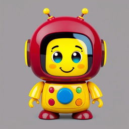 A cute, compact robot featuring a vibrant maroon and yellow color scheme