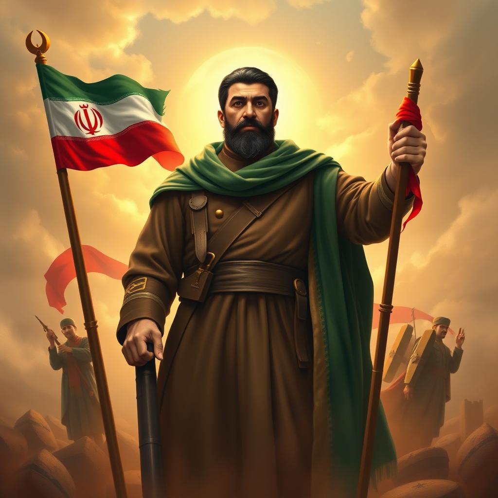 A portrait of a heroic Iranian martyr, symbolizing bravery and sacrifice