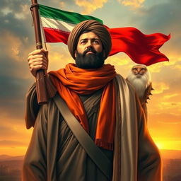 A portrait of a heroic Iranian martyr, symbolizing bravery and sacrifice