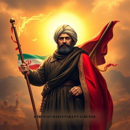 A portrait of a heroic Iranian martyr, symbolizing bravery and sacrifice