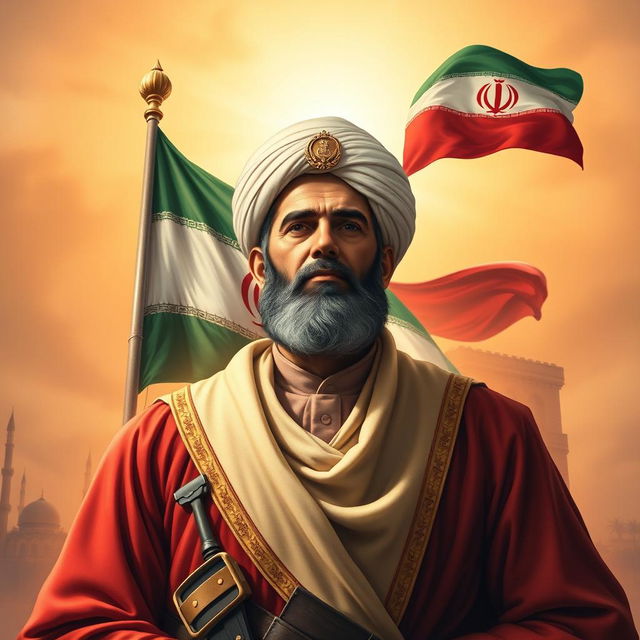 A portrait of a heroic Iranian martyr, symbolizing bravery and sacrifice