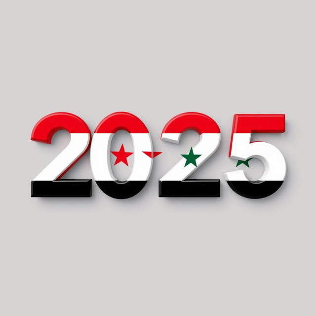 The year '2025' artistically designed with the colors of the Syrian flag