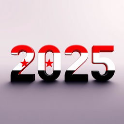 The year '2025' artistically designed with the colors of the Syrian flag