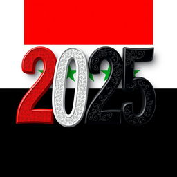 The year '2025' creatively designed with artistic flair, using the colors of the Syrian flag