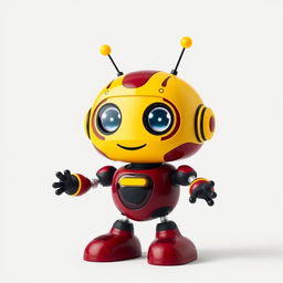 A cool and cute robot featuring a striking maroon and yellow color scheme